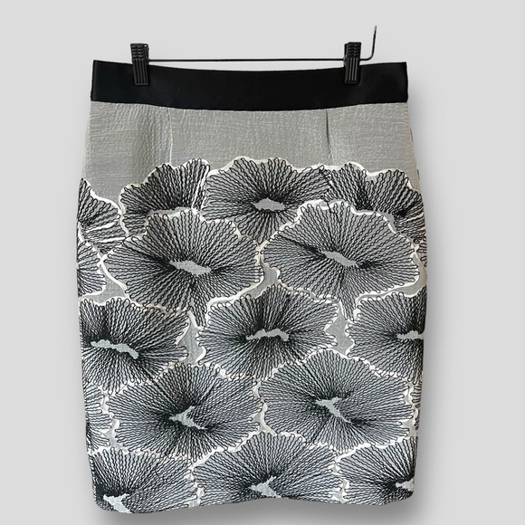 Gracia Dresses & Skirts - Gracia Skirt Full Back Zip Embroidered Gray Black White Textured Floral.